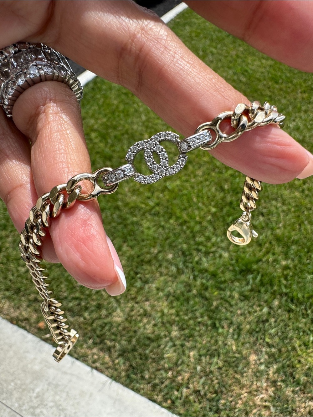 CHANEL Gold and Silver Tone CC Logo Chain Bracelet - Picture 8 of 8